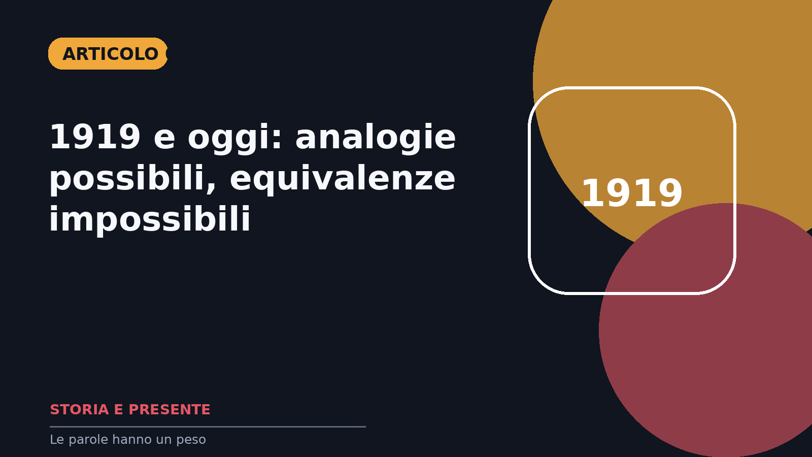 1919 e oggi: analogie possibili, equivalenze impossibili